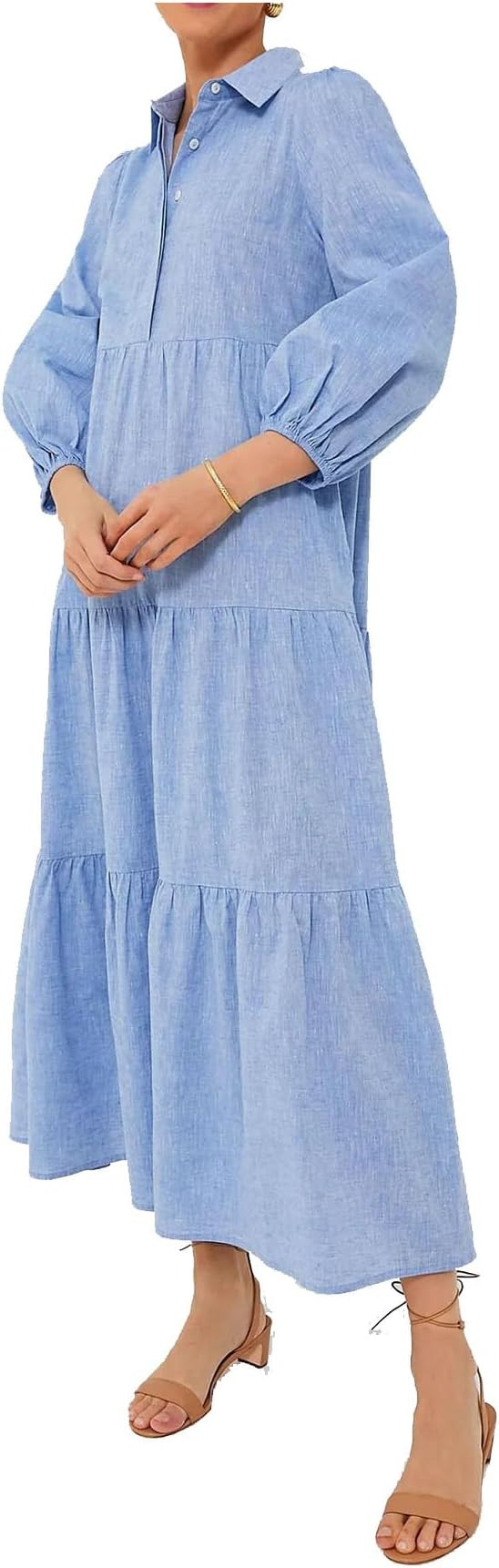 Women Flowy Maxi Dresses Casual V Neck Smocked Tiered Babydoll Sundress Beach Long Skirt with Poc... | Amazon (US)