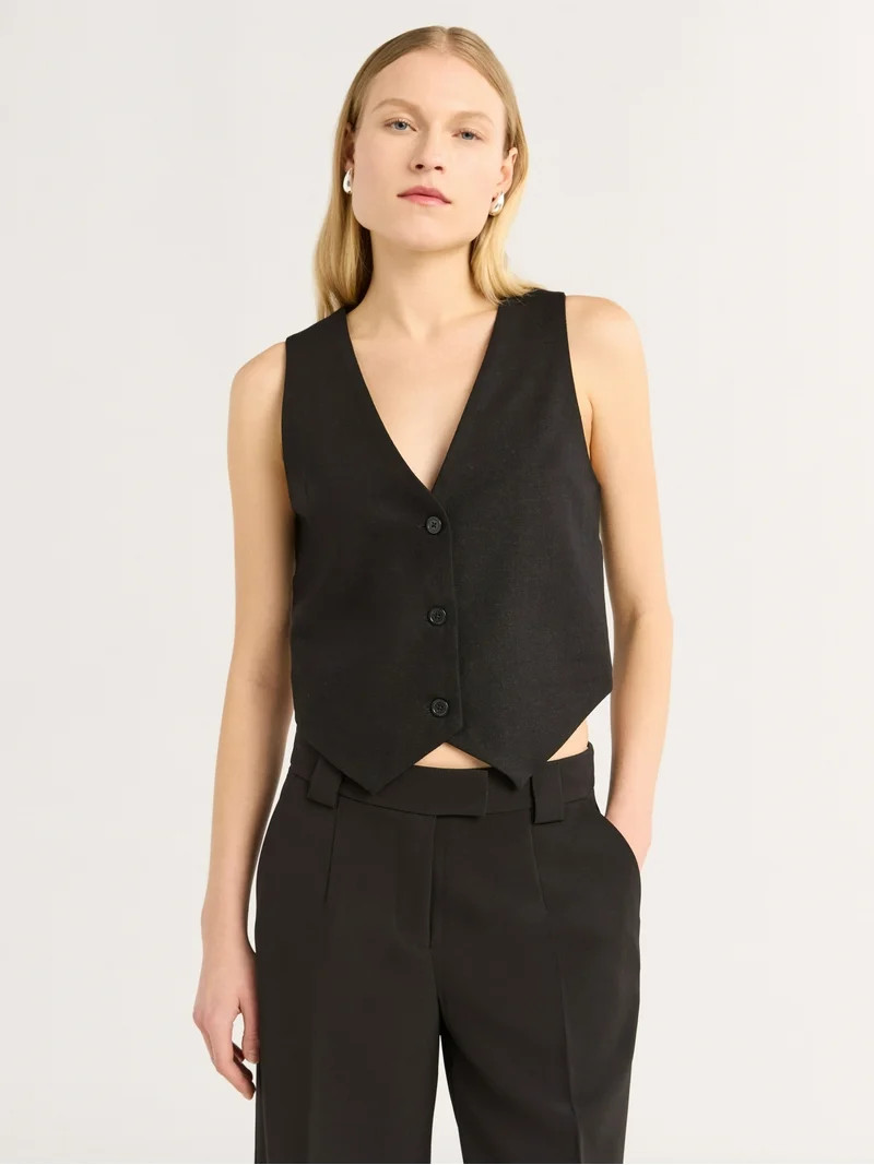 Scoop Women's and Women's Plus Linen Blend V-Neck Button Vest, Sizes XS-4X | Walmart (US)