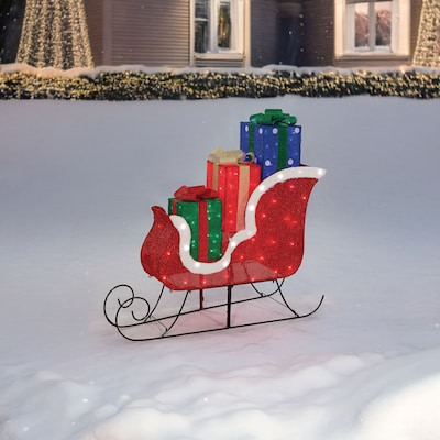 Holiday Living 40-in Freestanding Sleigh Yard decoration with Clear LED Lights | Lowe's