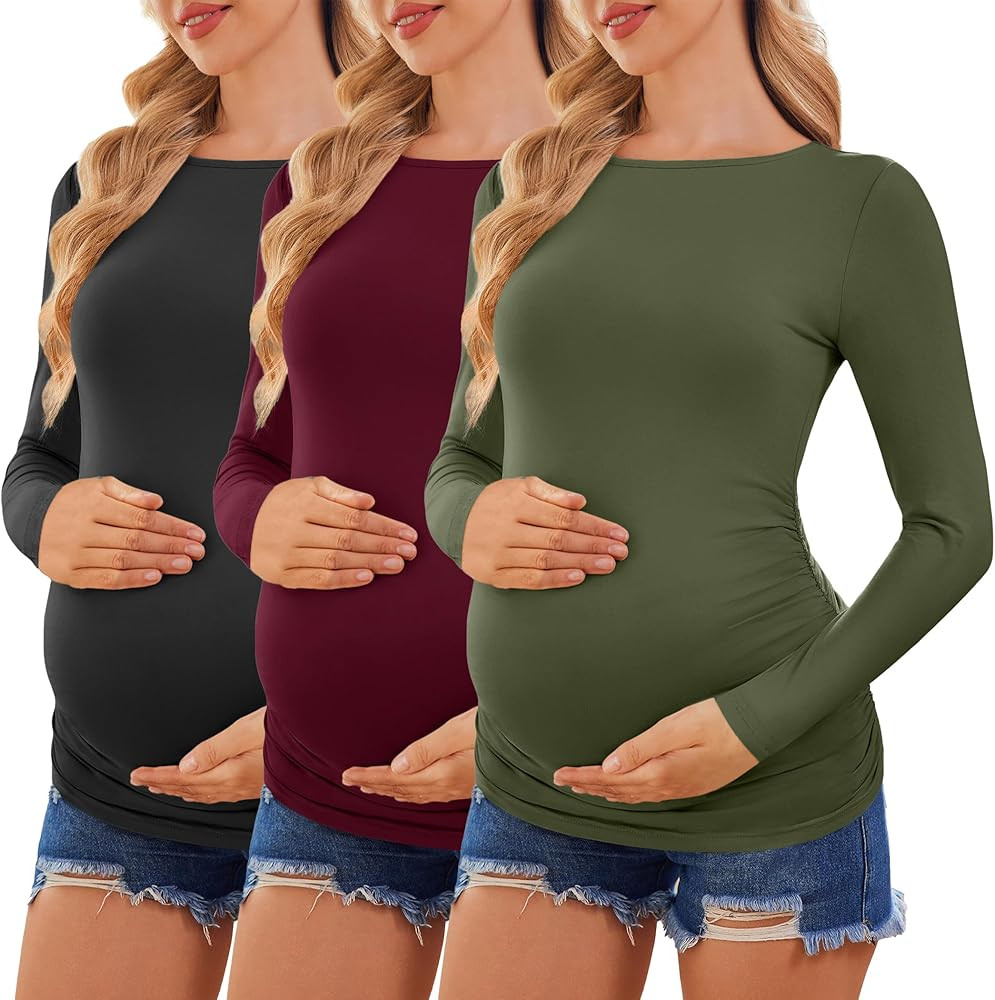Ekouaer Womens Maternity Shirts Boat Neck 3 Packs Pregnancy Tops Long Sleeve Tunic Tees Casual Bl... | Amazon (US)