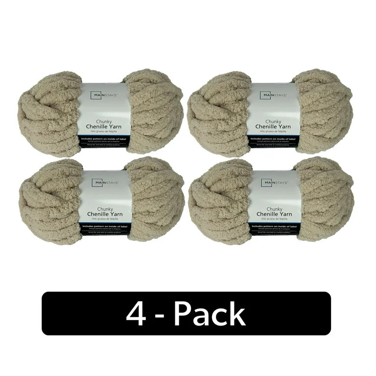 Mainstays Chunky Chenille Yarn, 31.7 yd, Stone, 100% Polyester, Super Bulky, Pack of 4 | Walmart (US)