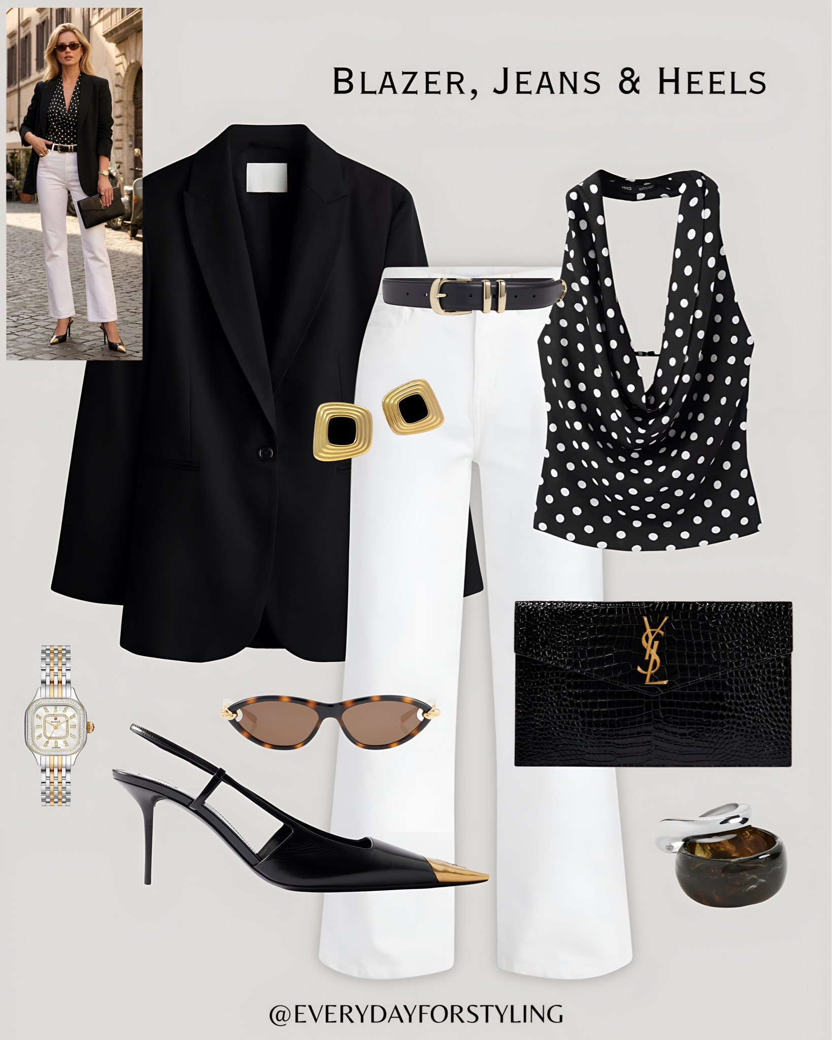 Classic with a twist — because polka dots and a black blazer will never not be chic 🖤 

outfit ideas for women, quiet luxury outfits, chic everyday outfits, elevated casual style, how to look expensive, capsule wardrobe essentials, smart casual women outfits, spring summer outfits 2025, blazer outfit women, effortless style outfits, European style fashion, affordable luxury fashion, put together outfits women, blazer jeans heels outfit, camel blazer styling, chocolate brown outfit, white jeans outfit, slingback heels outfit, jeans and heels women, polished casual looks , everydayforstyling 

#BlazerJeansAndHeels, #QuietLuxuryOutfit, #ElevatedCasualStyle, #BlazerOutfitWomen, #ChicEverydayLooks


#LTKSeasonal #LTKgrwm #LTKTravel