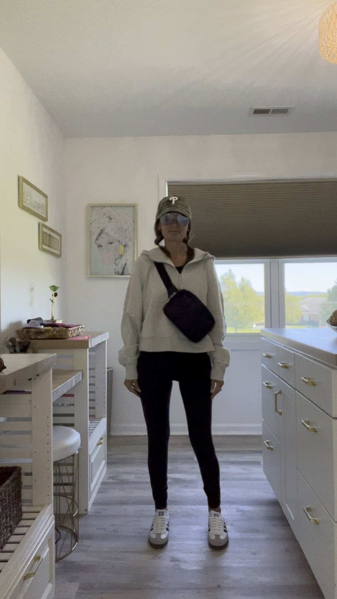 Lululemon align leggings, Lululemon Scuba hoodie, Free People tank, Adidas OG, Lululemon quilted everywhere belt bag, Philadelphia Phillies baseball hat, uncommon James earrings, silver earrings. 

Casual outfit, every day outfit, comfy outfit, fall fashion, fall outfit, every day look, petite girl, petite fashion