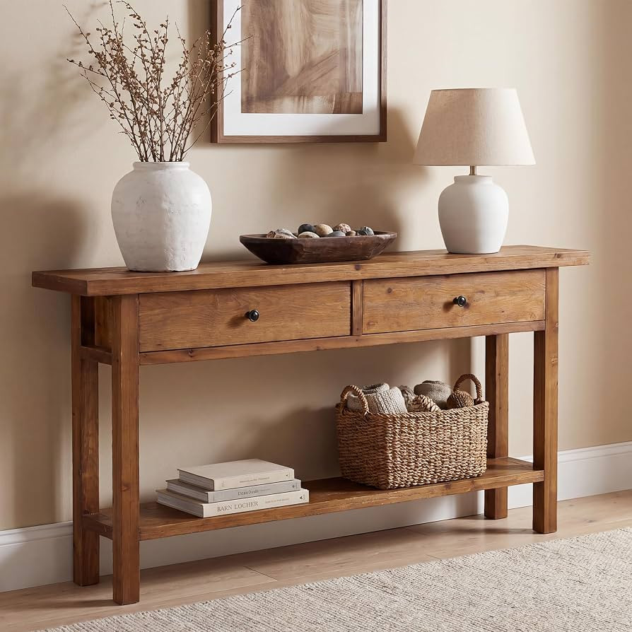 Solid Wood Entryway Table, Console Table with 2 Drawers and Storage Shelf, Narrow Farmhouse Sofa ... | Amazon (US)