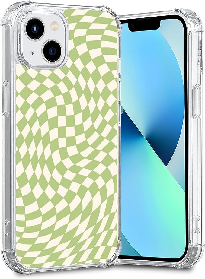 Sage Green Checkered iPhone Case Aesthetic Design Cover with Shockproof & Anti-Scratch Black TPU ... | Amazon (US)