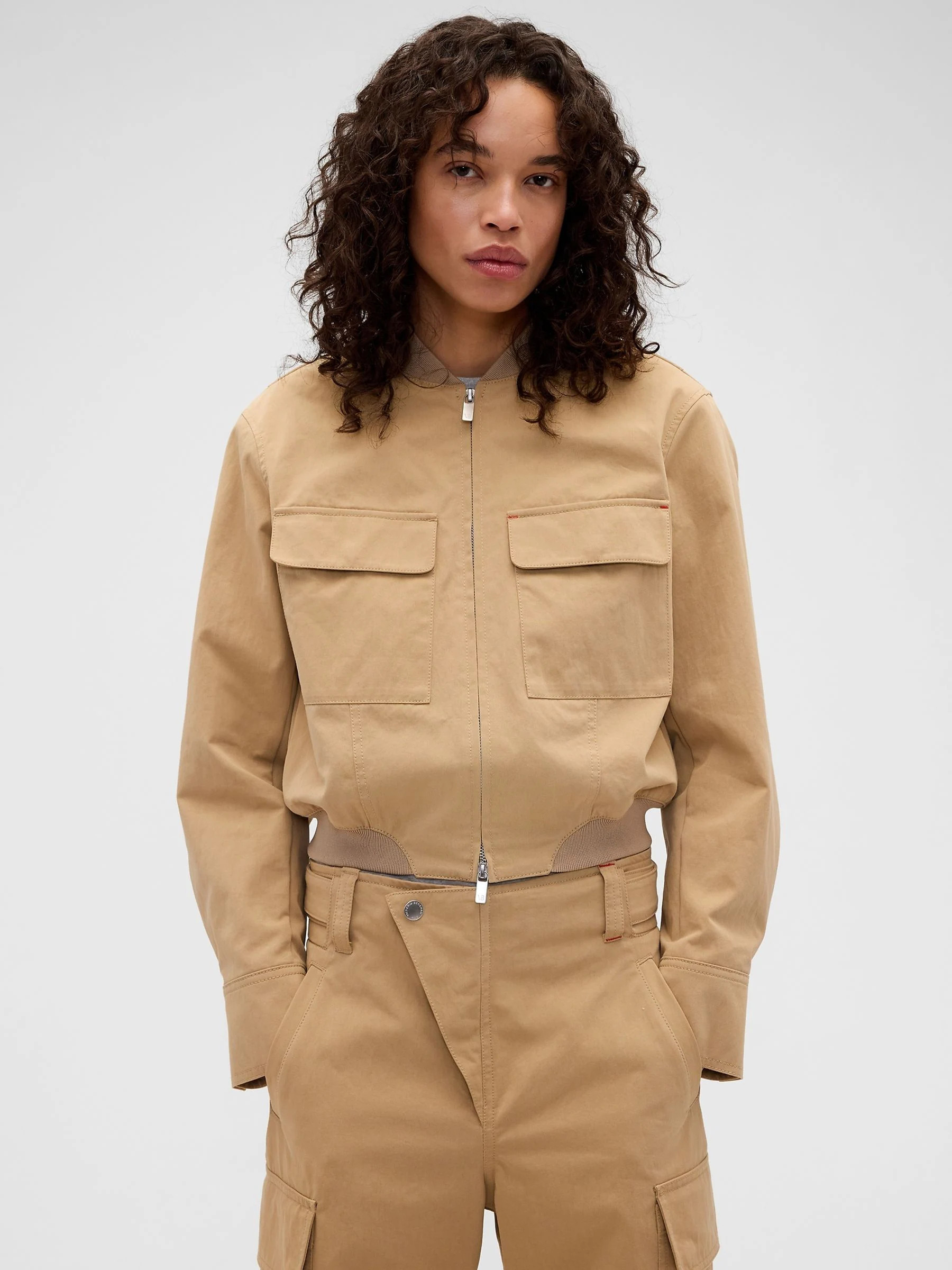 Gap Gap x Victoria Beckham Beige Bomber Jacket | GAP UK