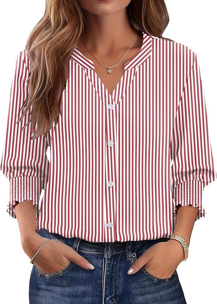 LOMON Button Down Shirts for Women 3/4 Length Sleeve Business Casual Blouses 2026 Summer Tops | Amazon (US)