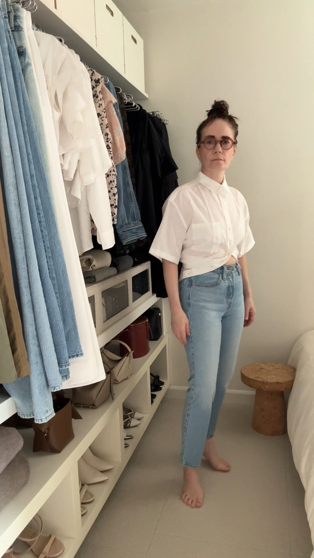 while i love designer clothing, it's not always necessary. if you know your lifestyle + desired look you can easily do a mix of high + low pieces.

the top is gap kids linen relaxed shirt in a size 14. the jeans are classic levi's wedgie straight leg size 24 x 26 for a slight cropped look.

for reference i am 5' 1" size 0 / xs.

for button ups, i prefer either opening most or closing all buttons - it gives a more elevated, intentional chic look.

styling note: my steamer just broke so i couldn't steam this before showing you, know that it would be perfectly steamed before wearing 🫣

#LTKPetite #LTKStyleTip