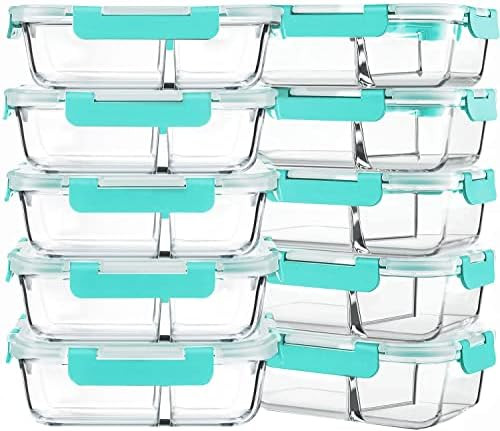 [10-Pack,22 Oz]Glass Meal Prep Containers 2 Compartments, Airtight Glass Lunch Bento Boxes with L... | Amazon (US)