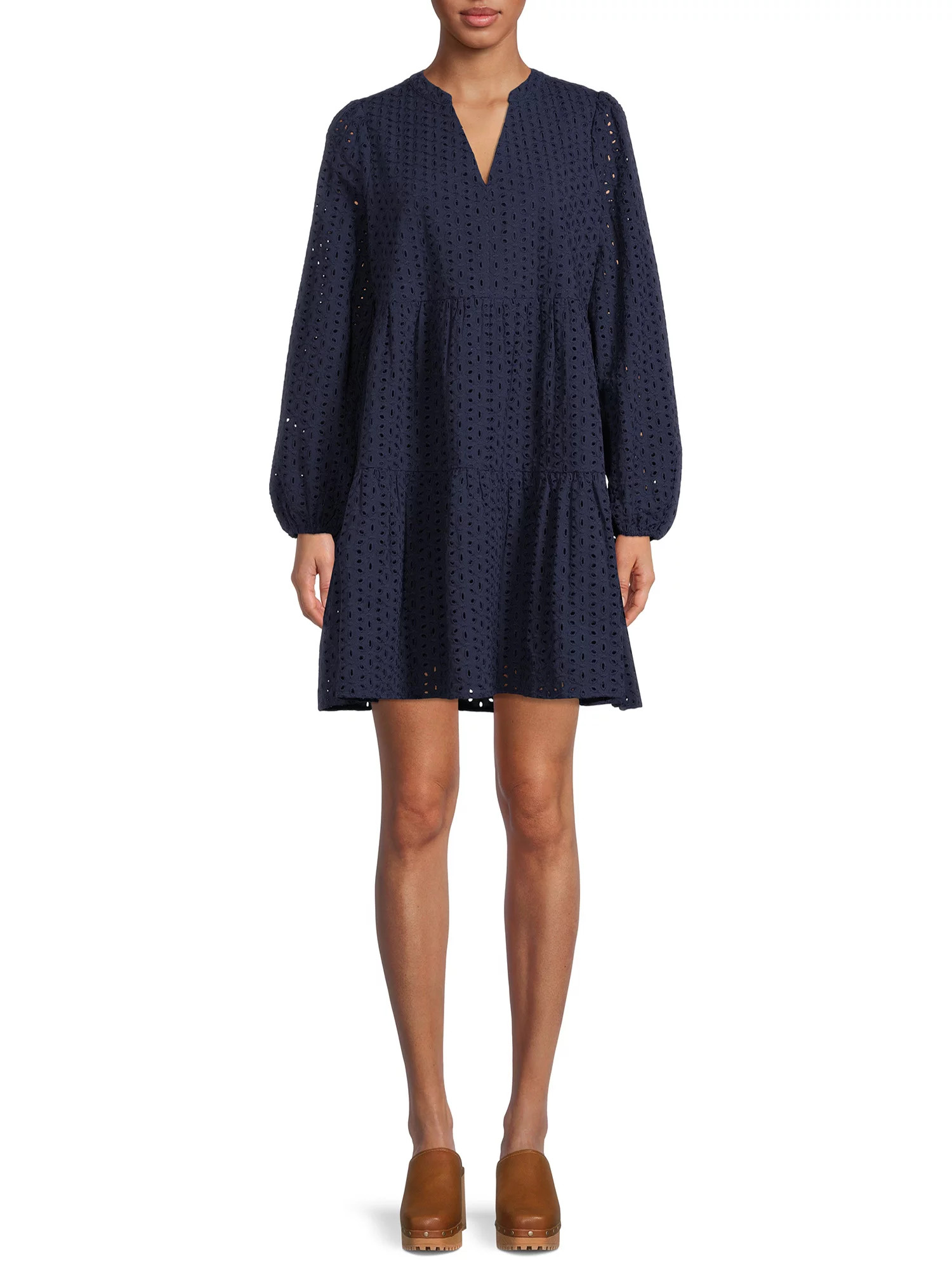 Time And Tru Women's Long Sleeve Eyelet Dress | Walmart (US)