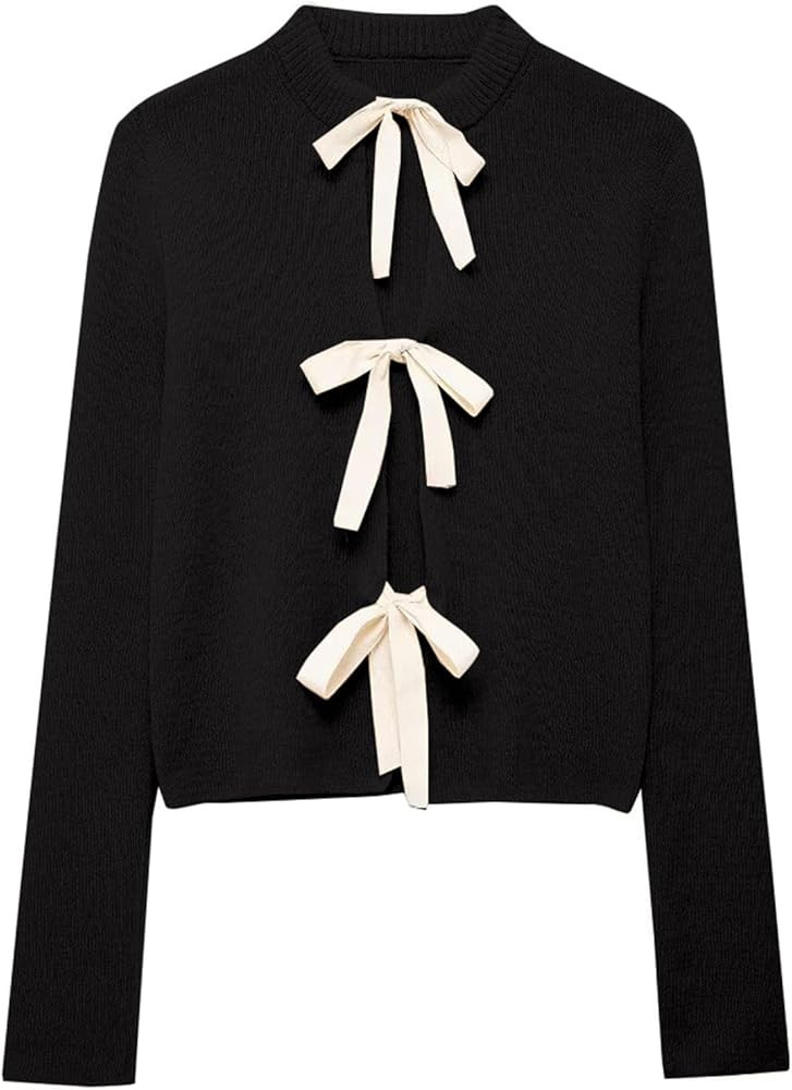 Bow Tie Cardigan for Women Long Sleeve Open Front Knit Sweaters Tops Lightweight Sweater Y2K Fall... | Amazon (US)