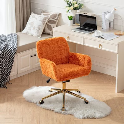 TUYOHW Adjustable Ergonomic Office Chair, Upholstered Home Office Desk Chair with Golden Metal Base, Swivel Vanity Chair Makeup Chair, Orange | Target