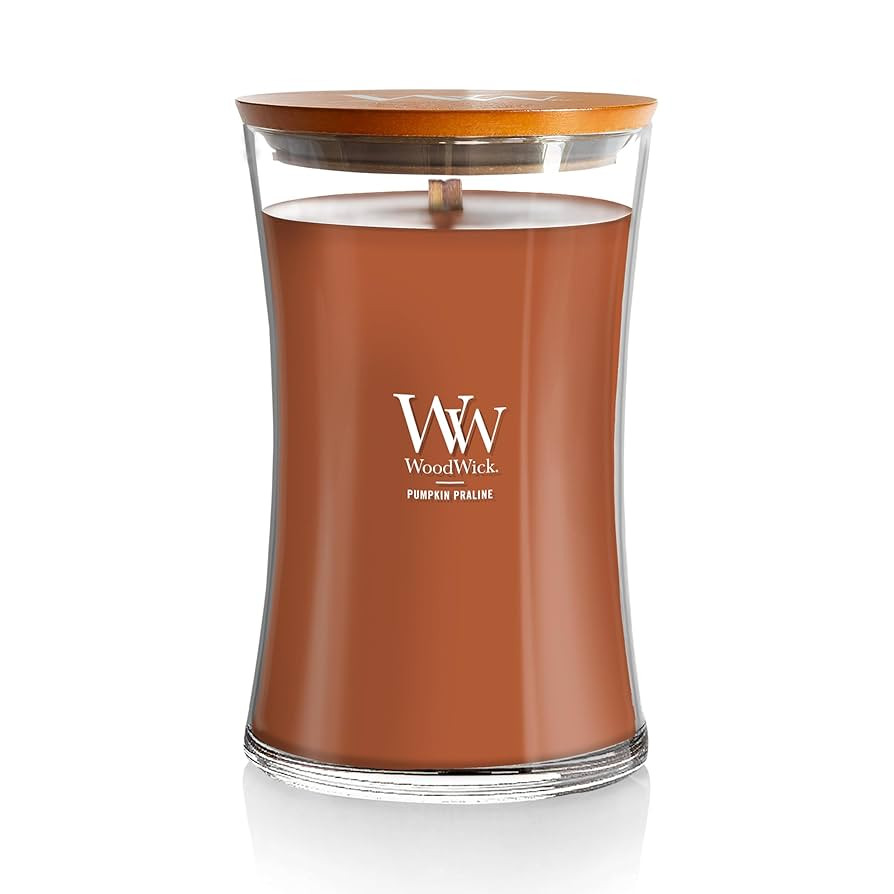 WoodWick Large Hourglass Candle Pumpkin Praline - Premium Soy Blend Wax Pluswick Innovation Wood ... | Amazon (US)