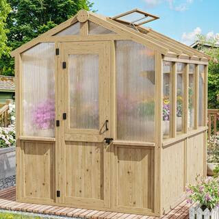 6.8 ft. x 7.8 ft. Wood Garden Greenhouse with Double-Wall Polycarbonate and Roof Vent | The Home Depot