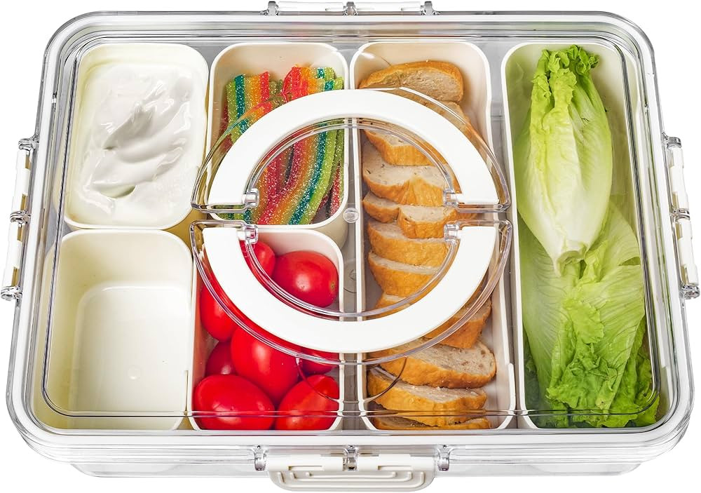 Bandesun Divided Serving Tray with Lid and Handle - Clear Organizer for Candy, Fruits, Nuts, Snac... | Amazon (US)
