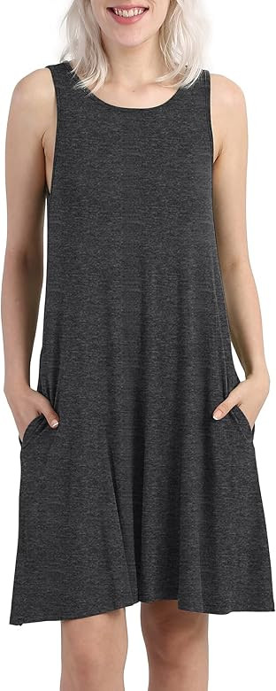 KORSIS Women's Summer Casual T Shirt Dresses Sleeveless Swing Tank Dress Pockets | Amazon (US)