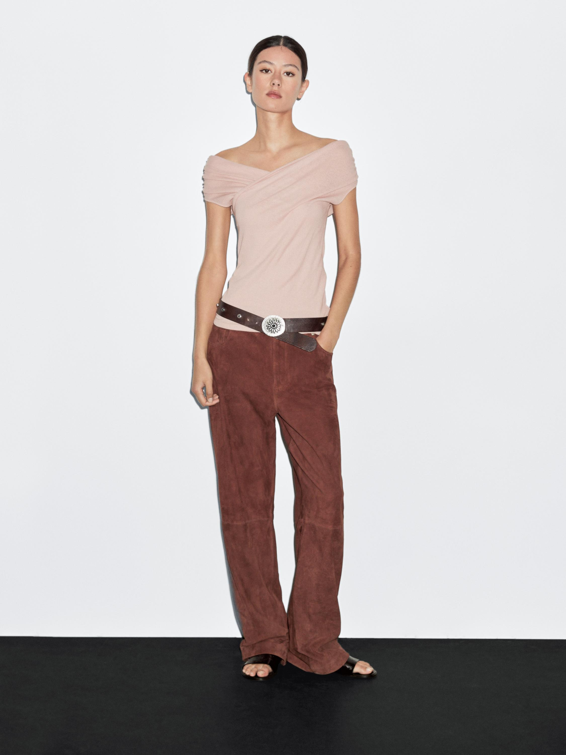 100% cotton surplice boat neck top | Massimo Dutti UK