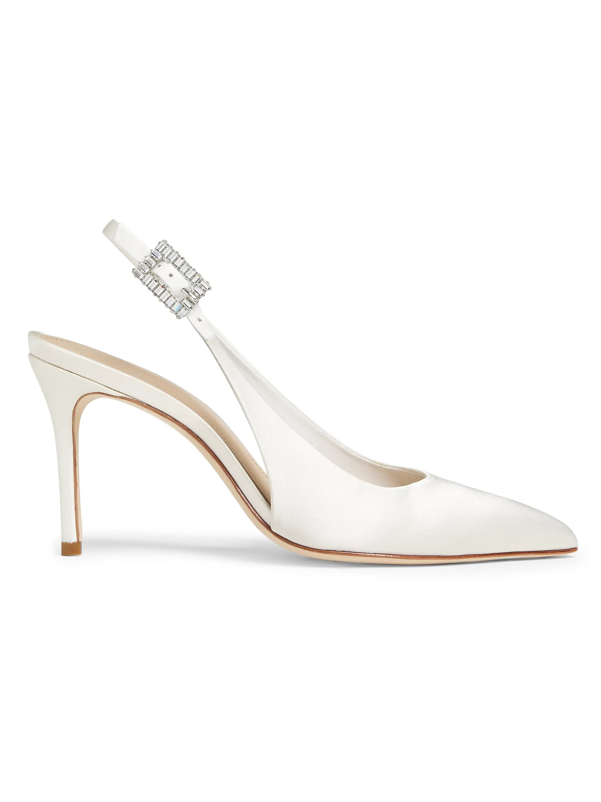 85MM Crystal-Buckle Satin Slingback Pumps | Saks Fifth Avenue