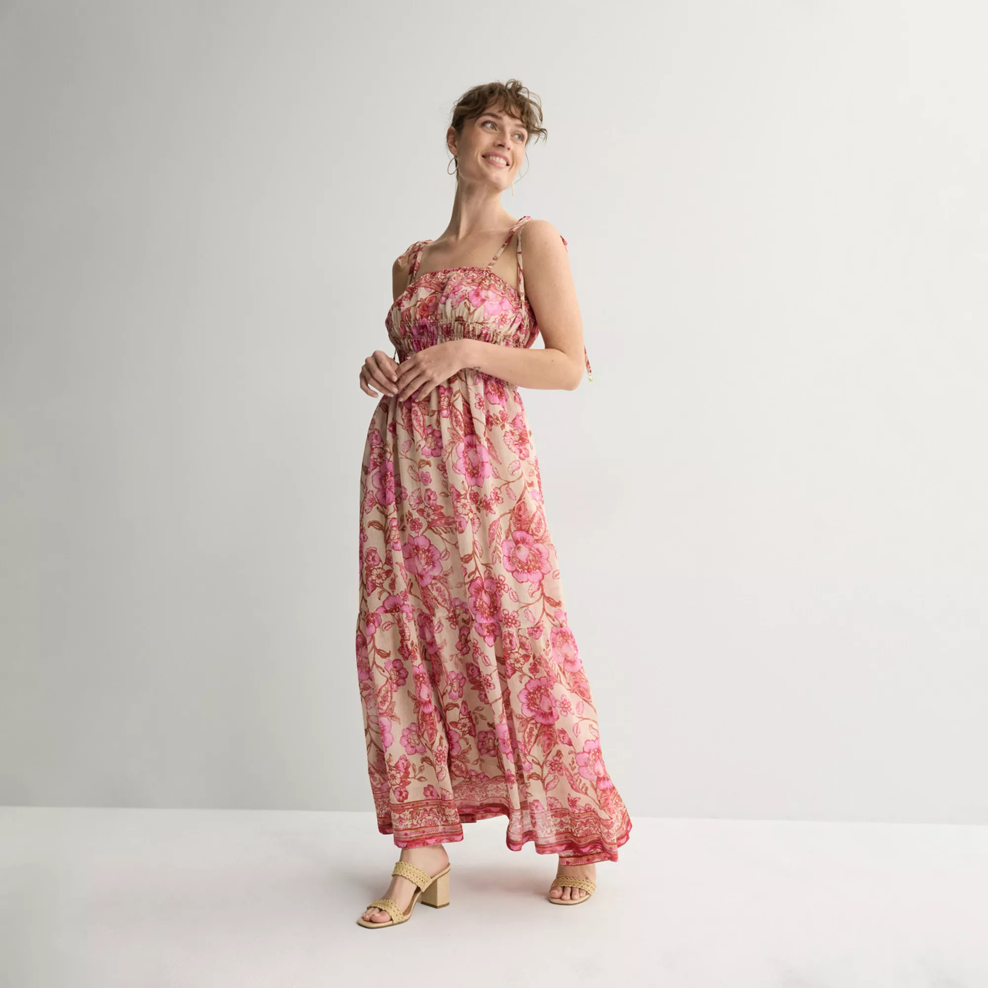 Women's Taylor Smocked Waist Tie Strap Floral Maxi Dress | Kohl's