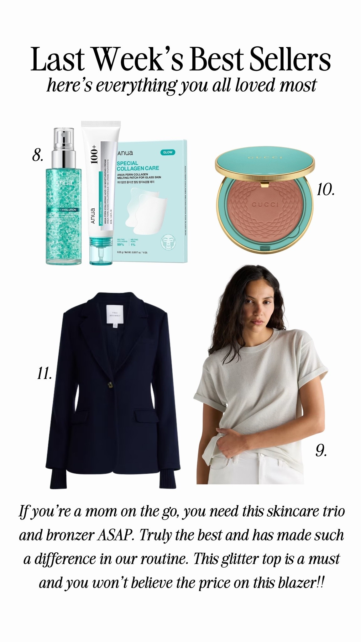 This week’s bestsellers. So many great items for holiday gifting and items for you as well. 

Ash sizing: 
Height: 5’6”
Weight: 140
Tops: medium
Bottoms: medium 

Em sizing:
Height: 5’6”
Weight: 115
Tops: small
Bottoms: small