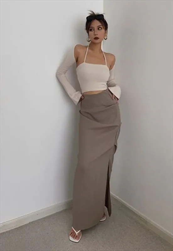 RFLCTVE Beige Maxi Slit Skirt - L | Verishop