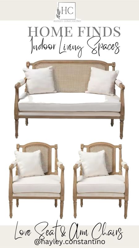 Fit for the home of a French aristocrat, this set adds elegance to any room. Constructed from solid mahogany wood, displays a natural white-washed finish for an antique look. Stunning craftsmanship is shown on the intricately carved frame, as well as the woven rattan back. Designed to add both beauty and comfort to your space, upholstered in an elegant ivory fabric and features thick foam padding on the seat and armrests. matching accent pillows complete the look. 

Love seat
Accent chairs
Living room
Primary bedroom
Cane 
Woven bamboo

#LTKhome