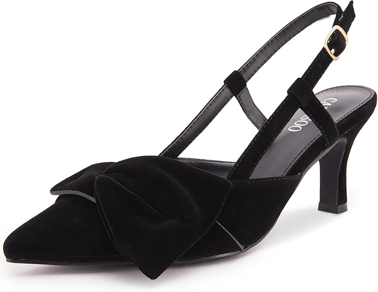 CAMSSOO Slingback Kitten Heels for Women Suede Bow Closed Pointed Toe Pumps Low Heel Dress Shoes ... | Amazon (US)
