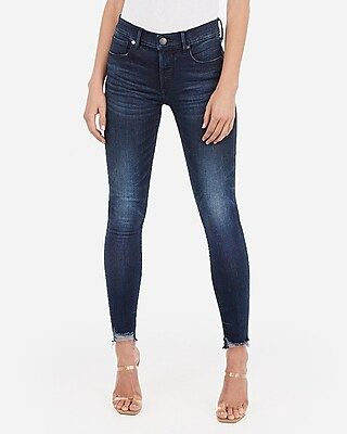 Mid Rise Denim Perfect Raw Hem Skinny Jeans | Express