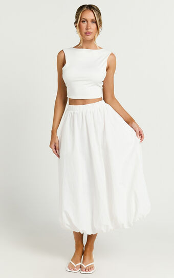 Abbey Midi Skirt - Bubble Hem Skirt in White | Showpo (ANZ)