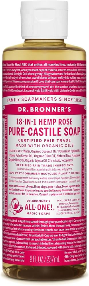 Dr. Bronner's - Pure-Castile Liquid Soap (Rose, 8 ounce) - Made with Organic Oils, 18-in-1 Uses: ... | Amazon (US)
