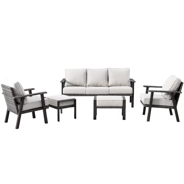 XIZZI Aquarius 5-Piece Wicker Patio Conversation Set with Off-white Cushions | Lowe's