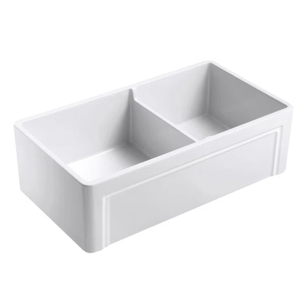 Retta 33" L x 18" W Double Basin Farmhouse Kitchen Sink With Grid and Strainer | Wayfair North America