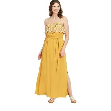 Yellow Eyelet Trim Maxi Dress | Walmart (US)