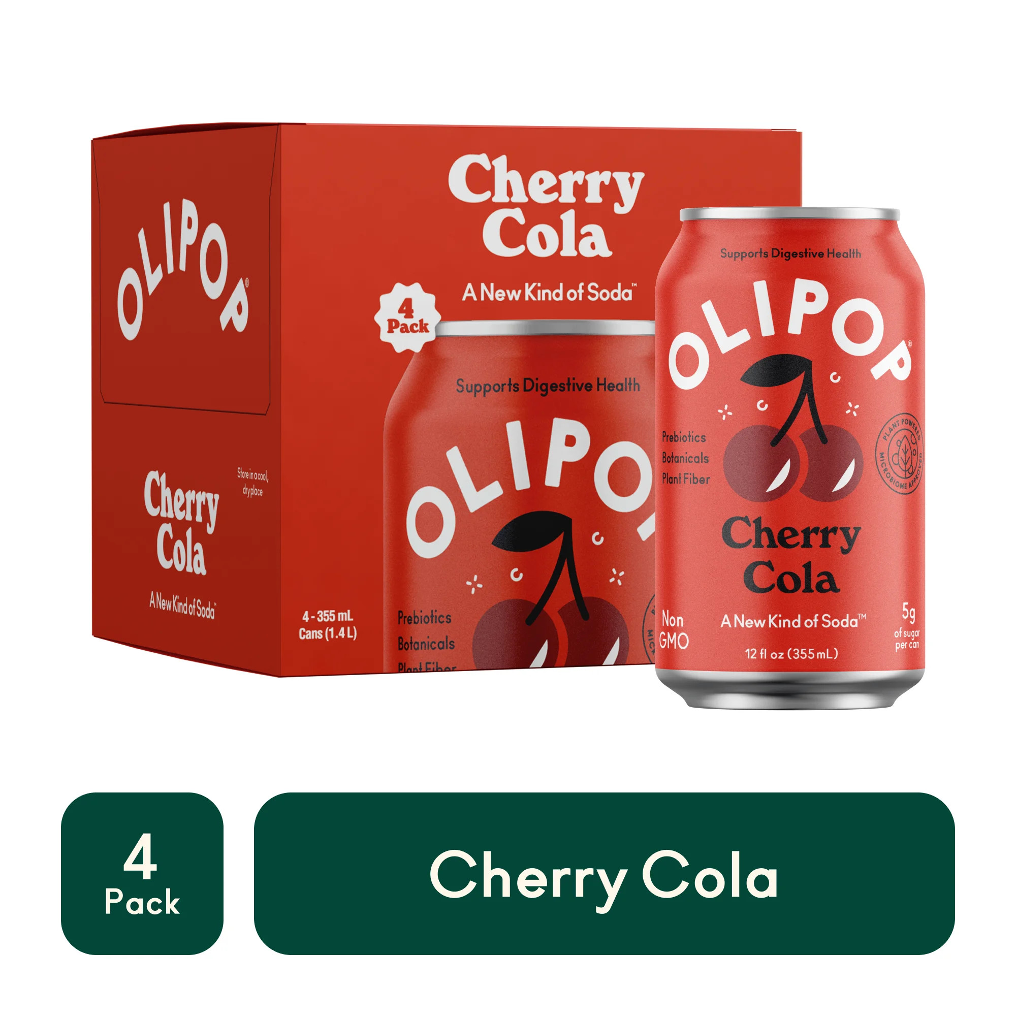 OLIPOP Prebiotic Soda, Cherry Cola, 12 fl oz, 4 Pack, Shelf Stable | Walmart (US)