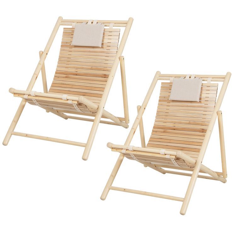 Costway Patio Outdoor Adjustable Folding Wood Sling Chair Reclining Lounge Assembly Free | Target