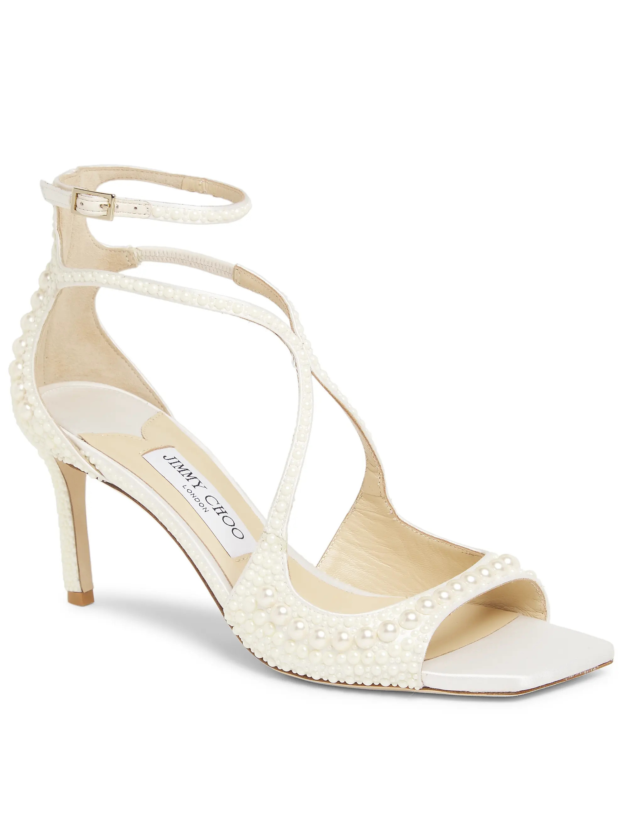 Azia 75MM Pearl-Embellished Satin Sandals | Saks Fifth Avenue
