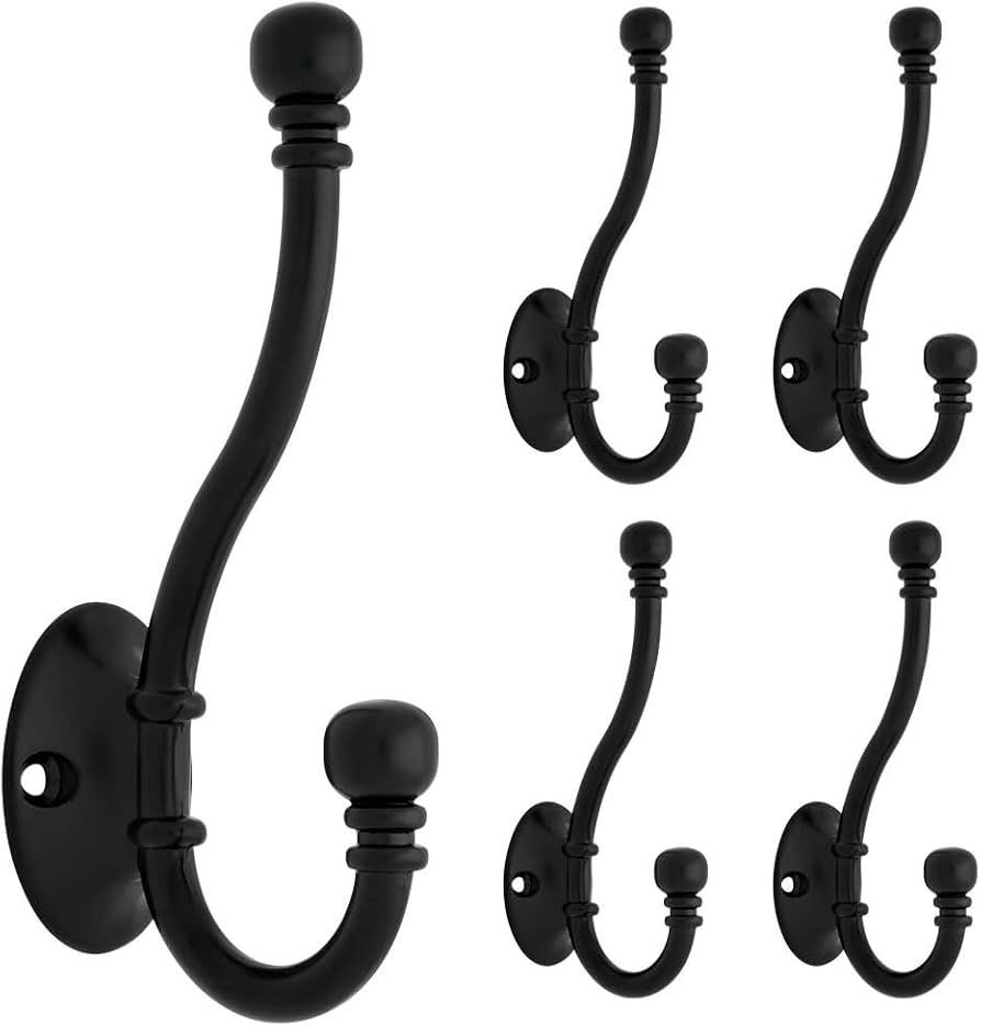 Franklin Brass Ball End Coat and Hat Hook Wall Hooks 5-Pack, Flat Black, FBCHHB5-FB-C | Amazon (US)