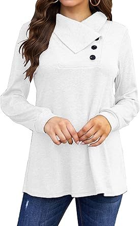 Bluetime Women's Fall Long Sleeve Cowl Neck Button Tunic Tops Lightweight Sweatshirts | Amazon (US)