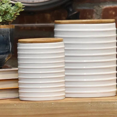 Cylinder 2 Piece Kitchen Canister Set Gracie Oaks Color: White | Wayfair North America