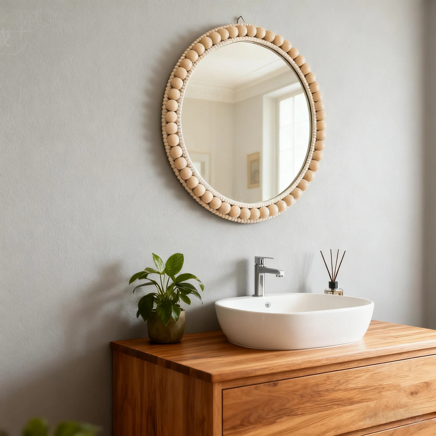 MEHOOM 20" Round Wall Mirror, Boho Hanging Round Mirror, Wall Decor for Bedroom, Bathroom, Living... | Walmart (US)