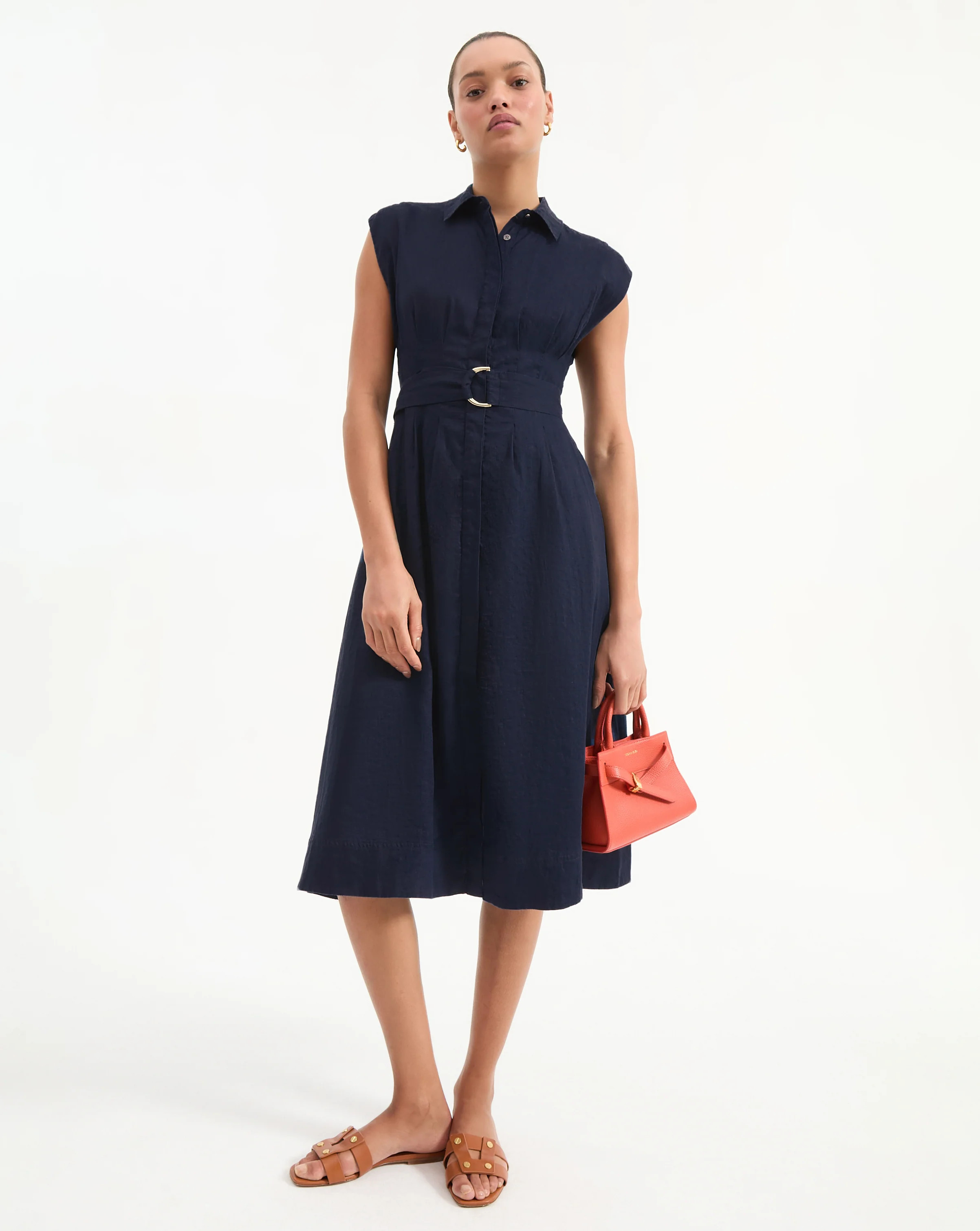 Loreta Belted Linen Dress | Veronica Beard