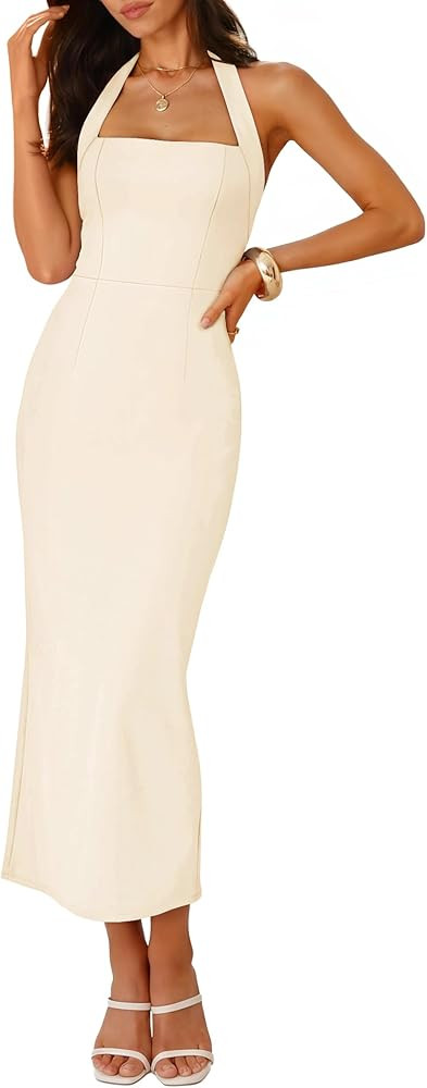 ZESICA Women's 2026 Summer Sleeveless Midi Dress Halter Neck Backless Wedding Guest Cocktail Part... | Amazon (US)