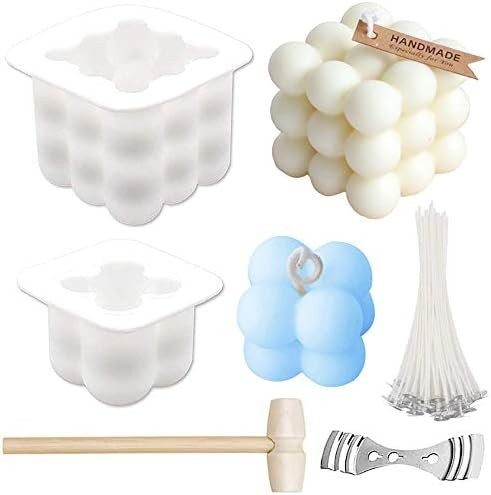 DIY Candle Silicone Molds Set with Mallet，3D Soy Handmade Candles Molds Kit with 100 Candle Wic... | Amazon (US)