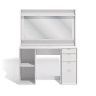Joanna 4-Drawer White Vanity with Mirror and Storage niches 61.02 in. H x 47.25 in. W x 17.7 in. ... | The Home Depot