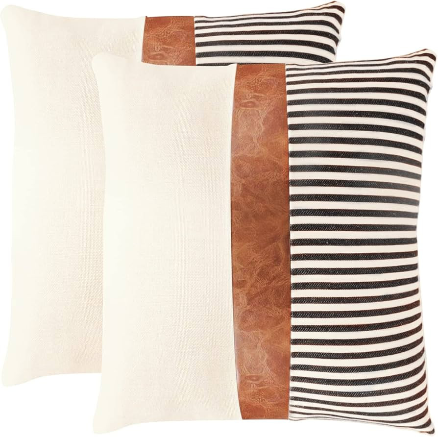 TIMDAM Boho Throw Pillow Covers 18x18, Set of 2 Decorative Pillow Covers, Farmhouse Couch Pillow ... | Amazon (US)