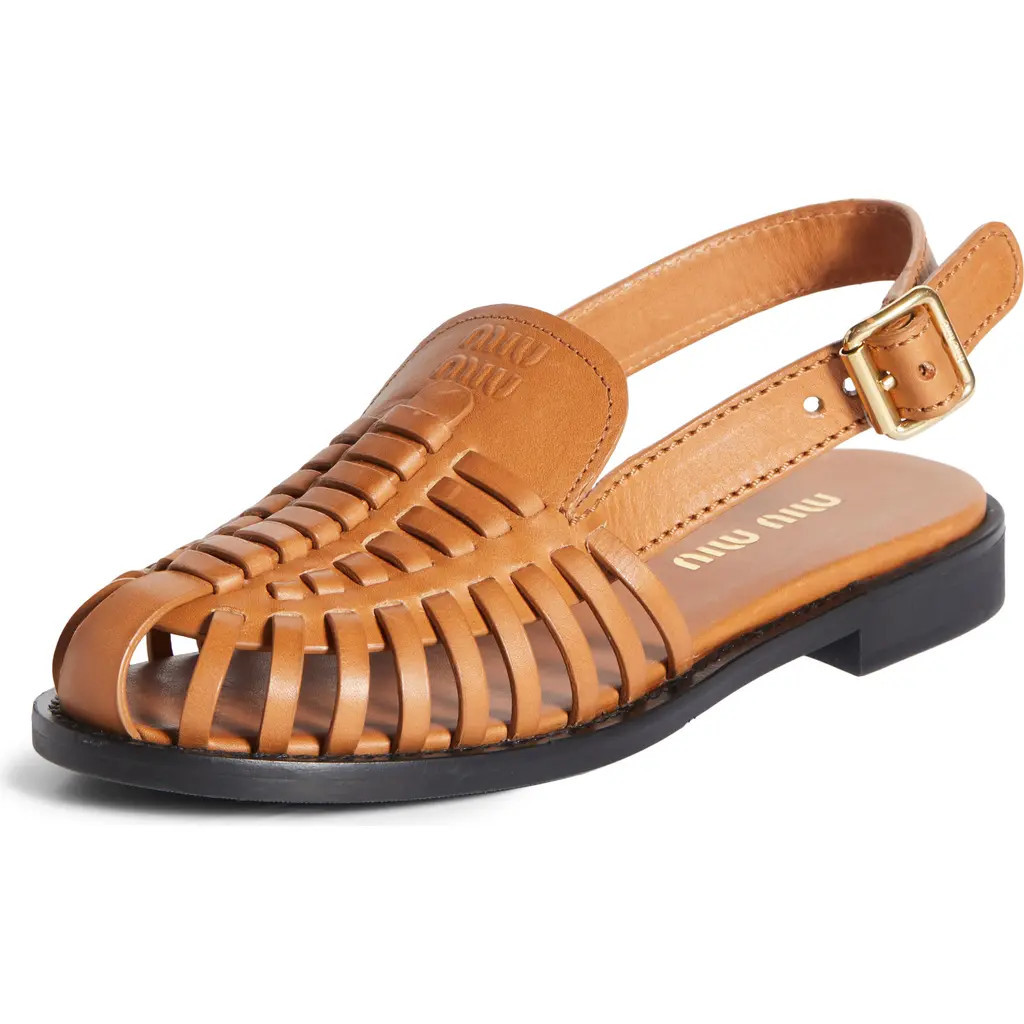 Miu Miu Slingback Huarache Sandal in Brown at Nordstrom, Size 10.5Us | Nordstrom