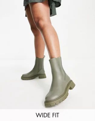 ASOS DESIGN Wide Fit Alfie chunky Chelsea boots in khaki | ASOS | ASOS (Global)