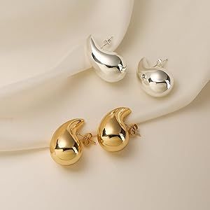 1 & 2 Pairs Earrings Dupes Small/Large Chunky Gold Hoop Earrings Set for Women Girls,18k Gold Lig... | Amazon (US)