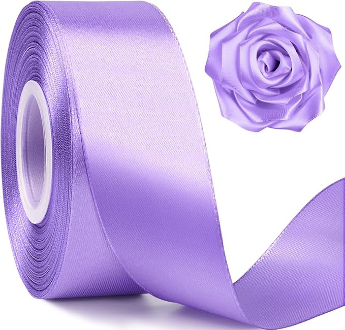 1-1/2 Inch Wide Lavender Purple Satin Ribbon, 50 Yards Solid Polyester Fabric Ribbon for Roses Ma... | Amazon (US)