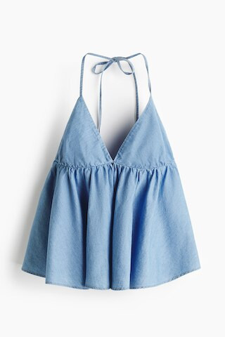 H & M - Denim Halterneck Top - Light Denim Blue | H&M (US + CA)
